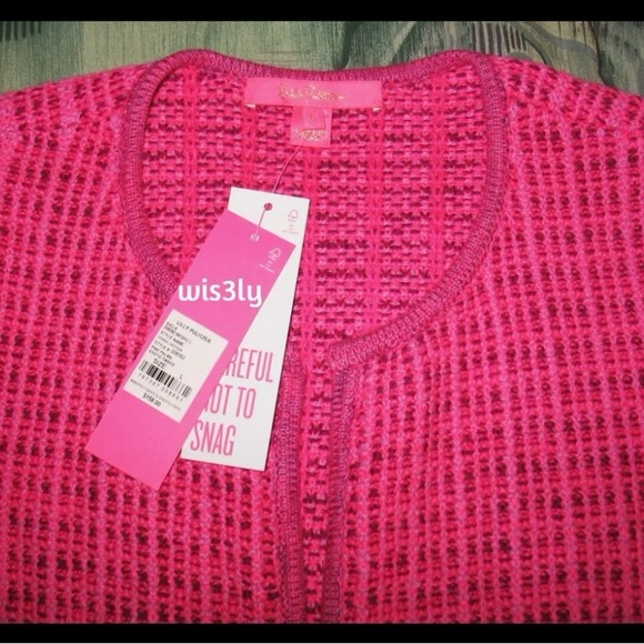 NWT Lilly Pulitzer Simora Cardigan Pink Palms Exotic Tweed - Picture 3 of 4